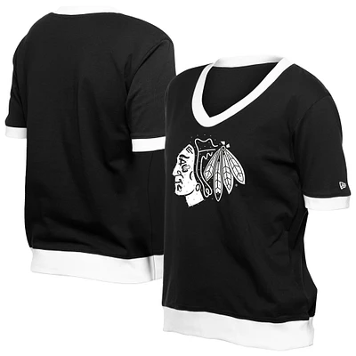 T-shirt noir à strass pour femme New Era Game Day des Chicago Blackhawks