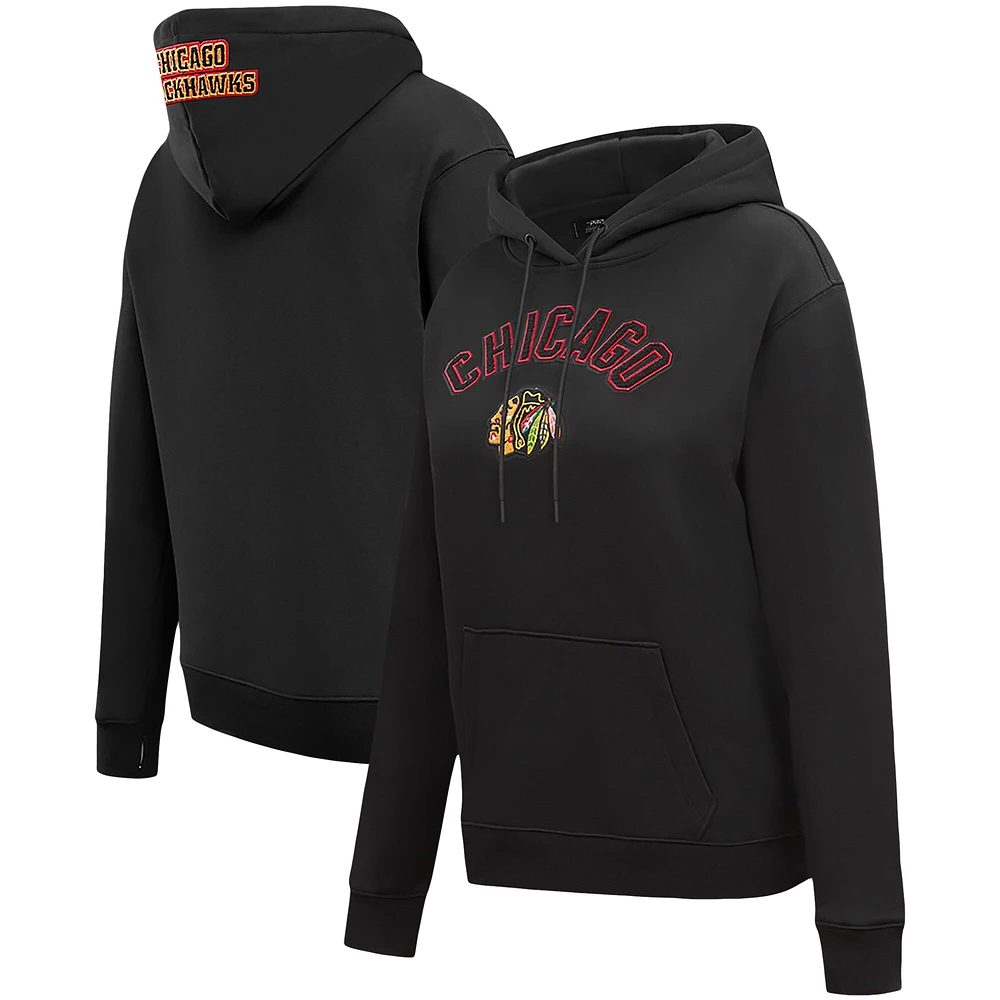 Sweat à capuche classique en chenille noir Pro Standard pour femmes des Blackhawks de Chicago