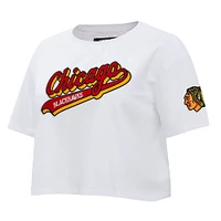 Women's Pro Standard White Chicago Blackhawks Boxy Script Tail Cropped T-Shirt