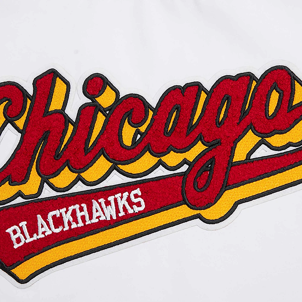 Women's Pro Standard White Chicago Blackhawks Boxy Script Tail Cropped T-Shirt