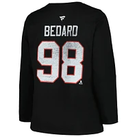 Women's Profile Connor Bedard Black Chicago Blackhawks Plus Distressed Printed Name & Number Long Sleeve T-Shirt