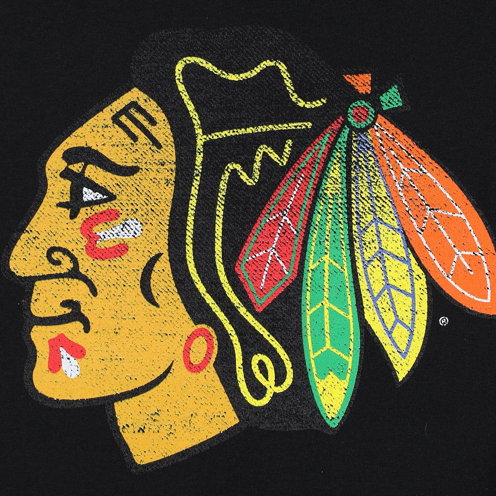 Women's Profile Connor Bedard Black Chicago Blackhawks Plus Distressed Printed Name & Number Long Sleeve T-Shirt