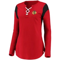 Women's Red Chicago Blackhawks Iconic Long Sleeve Lace-Up V-Neck T-Shirt