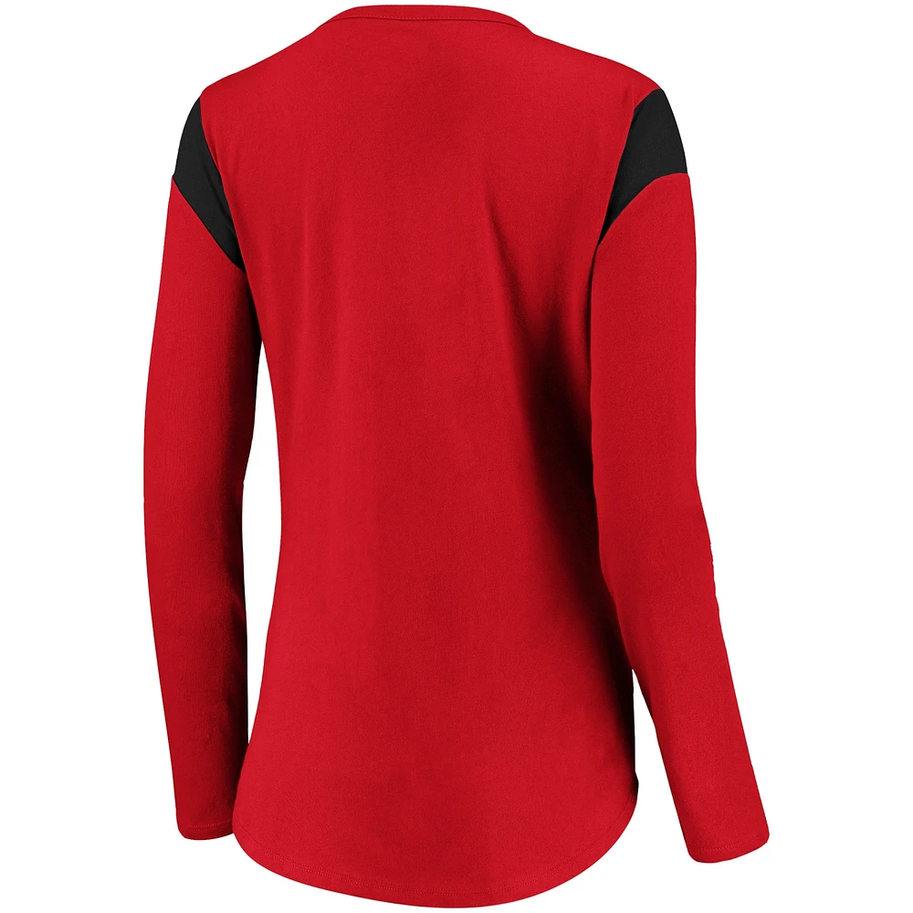 Women's Red Chicago Blackhawks Iconic Long Sleeve Lace-Up V-Neck T-Shirt