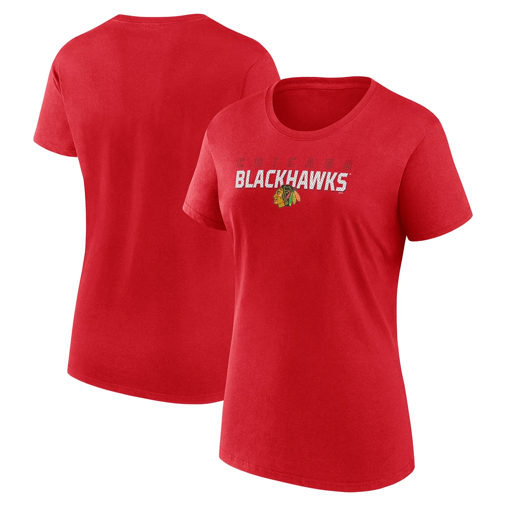 T-shirt rouge à col rond pour femme des Chicago Blackhawks