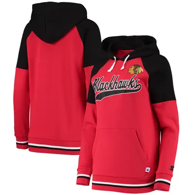 Chicago Blackhawks Starter Women's Crossbar Raglan Pullover Hoodie - Red/Black