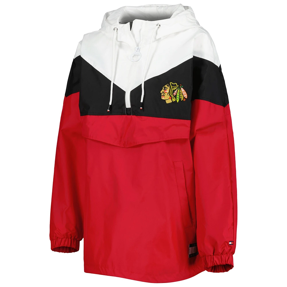 Women's Tommy Hilfiger Black/Red Chicago Blackhawks Staci Half-Zip Windbreaker Jacket