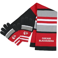 WEAR by Erin Andrews Ensemble gants et écharpe à rayures des Blackhawks de Chicago pour femmes