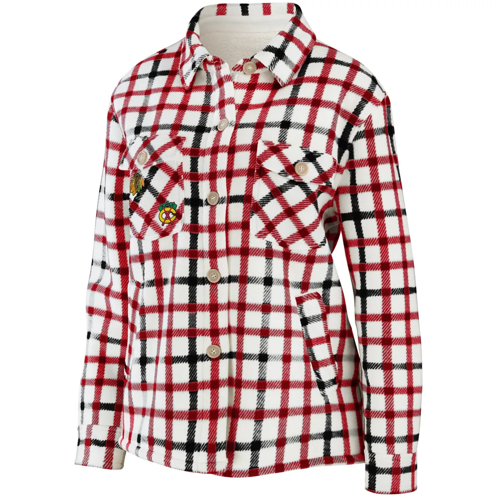 Veste chemise boutonnée à carreaux WEAR by Erin Andrews Oatmeal des Blackhawks de Chicago pour femmes