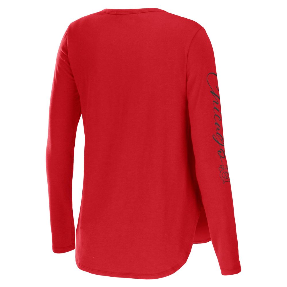 Women's WEAR by Erin Andrews Red Chicago Blackhawks Team Scoop Neck Long Sleeve T-Shirt