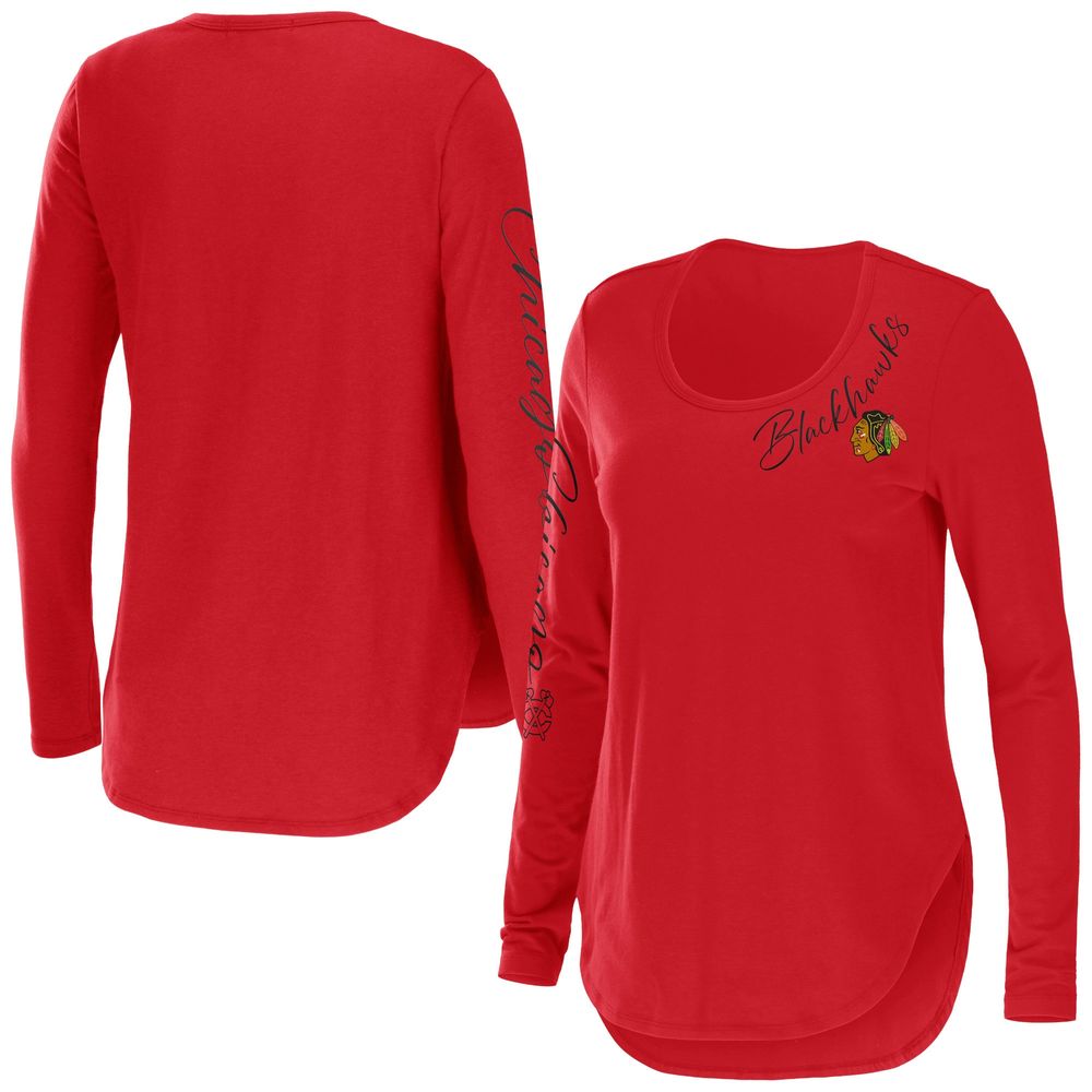 Women's WEAR by Erin Andrews Red Chicago Blackhawks Team Scoop Neck Long Sleeve T-Shirt