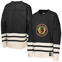 Haut à manches longues épais point de chaînette Chicago Blackhawks noir Mitchell & Ness pour jeunes