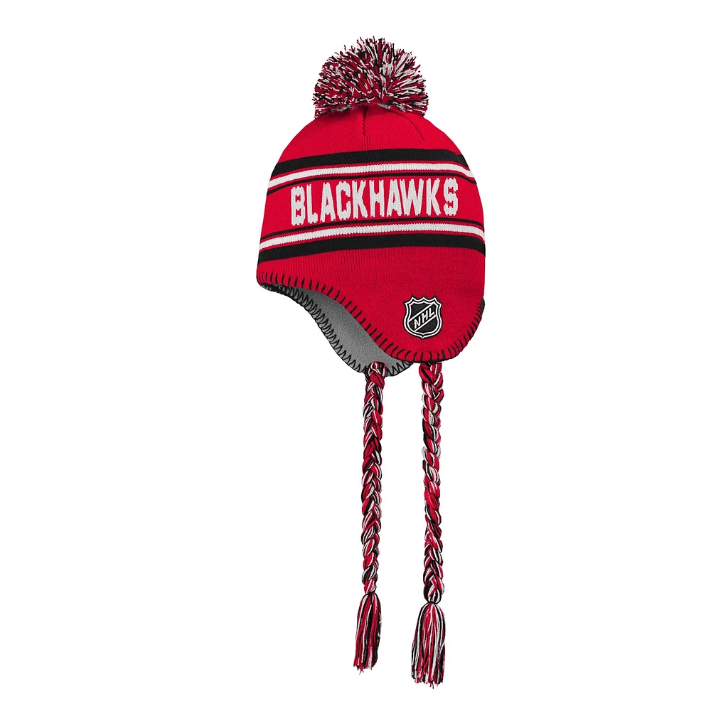 Bonnet en tricot à pompon en jacquard rouge pour jeunes des Blackhawks de Chicago