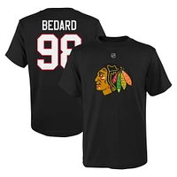 T-shirt noir avec nom et numéro de joueur des Blackhawks Chicago pour jeune Connor Bedard