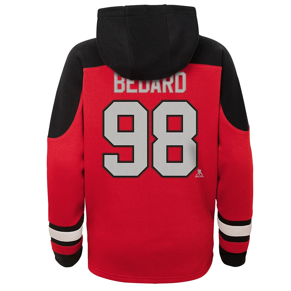 Youth Connor Bedard Red Chicago Blackhawks Ageless Must-Have V-Neck Name & Number Pullover Hoodie