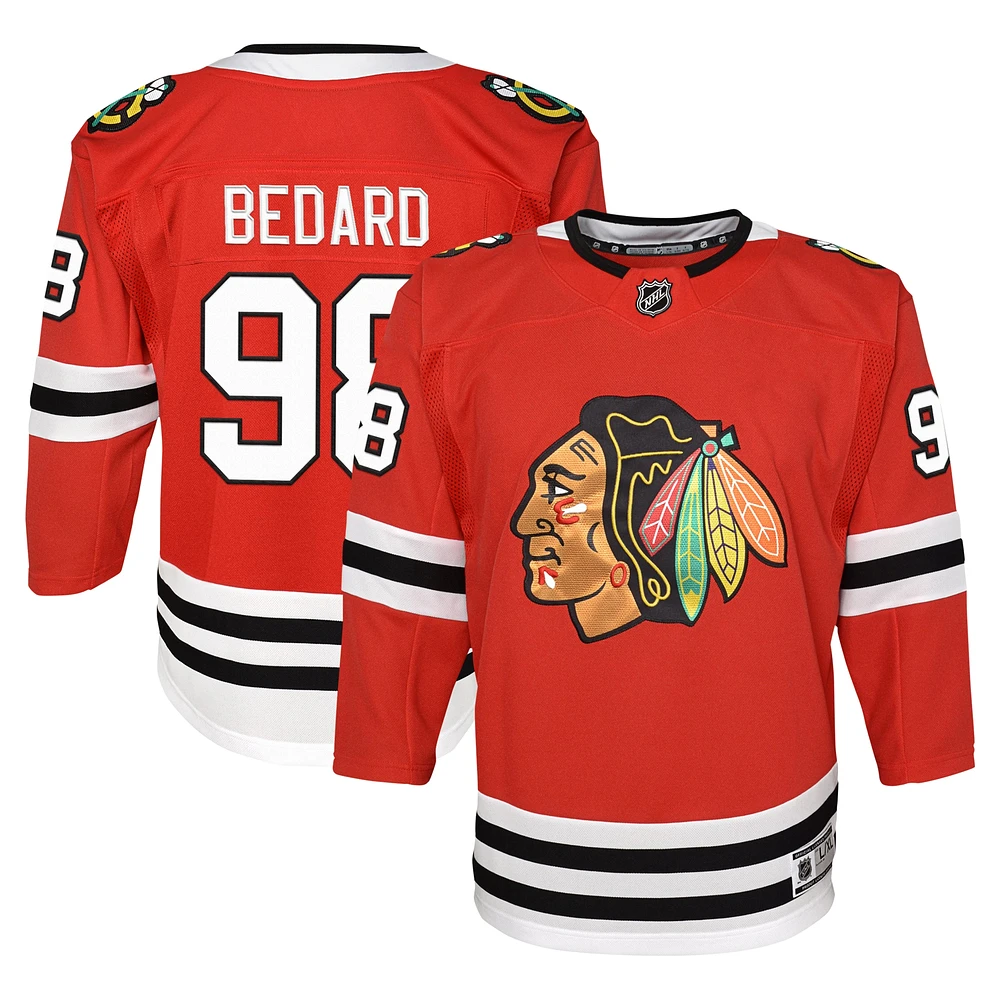 Maillot de joueur premier ministre à domicile des Blackhawks Chicago, rouge, Connor Bedard, pour jeunes