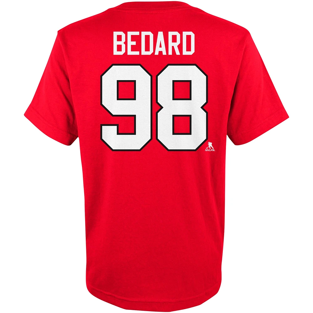 T-shirt rouge avec nom et numéro de joueur des Blackhawks Chicago pour jeune Connor Bedard