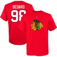 T-shirt rouge avec nom et numéro de joueur des Blackhawks Chicago pour jeune Connor Bedard