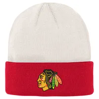 Chicago Blackhawks Youth Logo Cuffed Knit Hat - Cream/Red