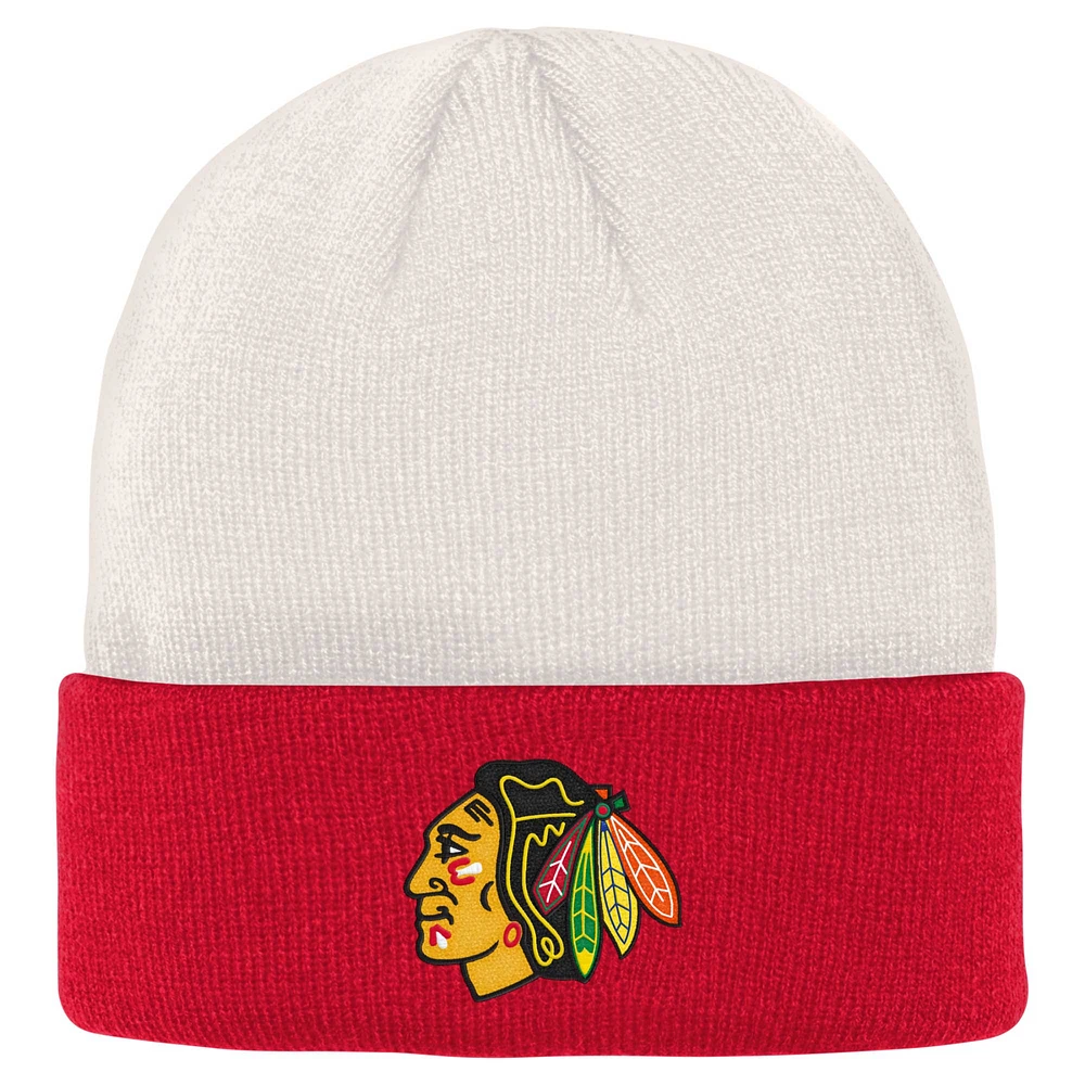 Bonnet en tricot à revers avec logo crème/rouge des Blackhawks de Chicago pour jeunes