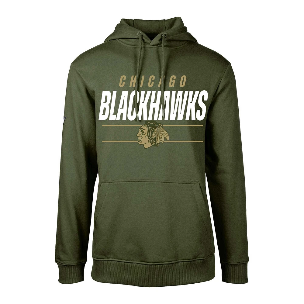 Youth Levelwear Olive Chicago Blackhawks Podium Fleece Pullover Hoodie