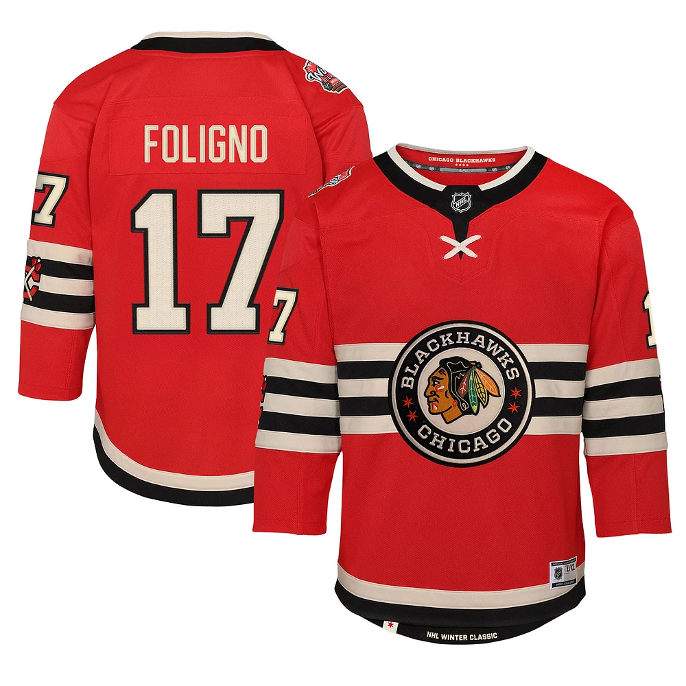 Maillot de joueur premier plan pour la Classique d'hiver LNH 2025 des Blackhawks Chicago Nick Foligno, rouge