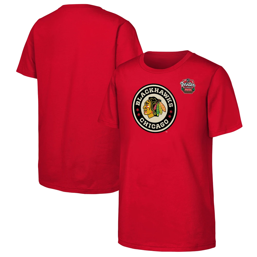 T-shirt rouge pour jeunes avec logo principal de la Classique hivernale 2025 LNH des Blackhawks Chicago