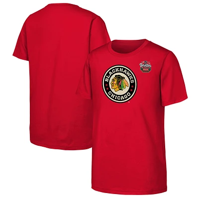 T-shirt rouge pour jeunes avec logo principal de la Classique hivernale 2025 LNH des Blackhawks Chicago