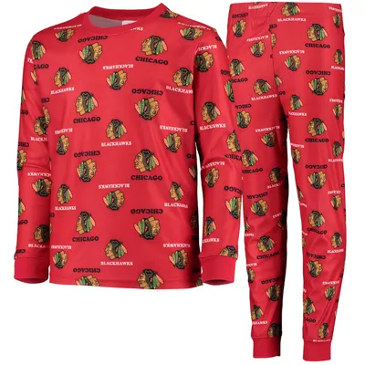 Chicago Blackhawks Youth Allover Print Long Sleeve T-Shirt and Pants Sleep Set - Red