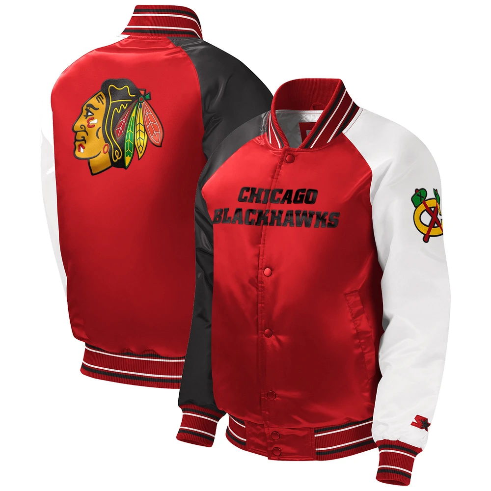 Veste universitaire à boutons-pression Raglan Starter des Blackhawks de Chicago rouge pour jeune