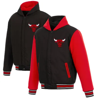 Chicago Bulls JH Design Reversible Poly-Twill Hooded Jacket with Fleece Sleeves - Black/Red