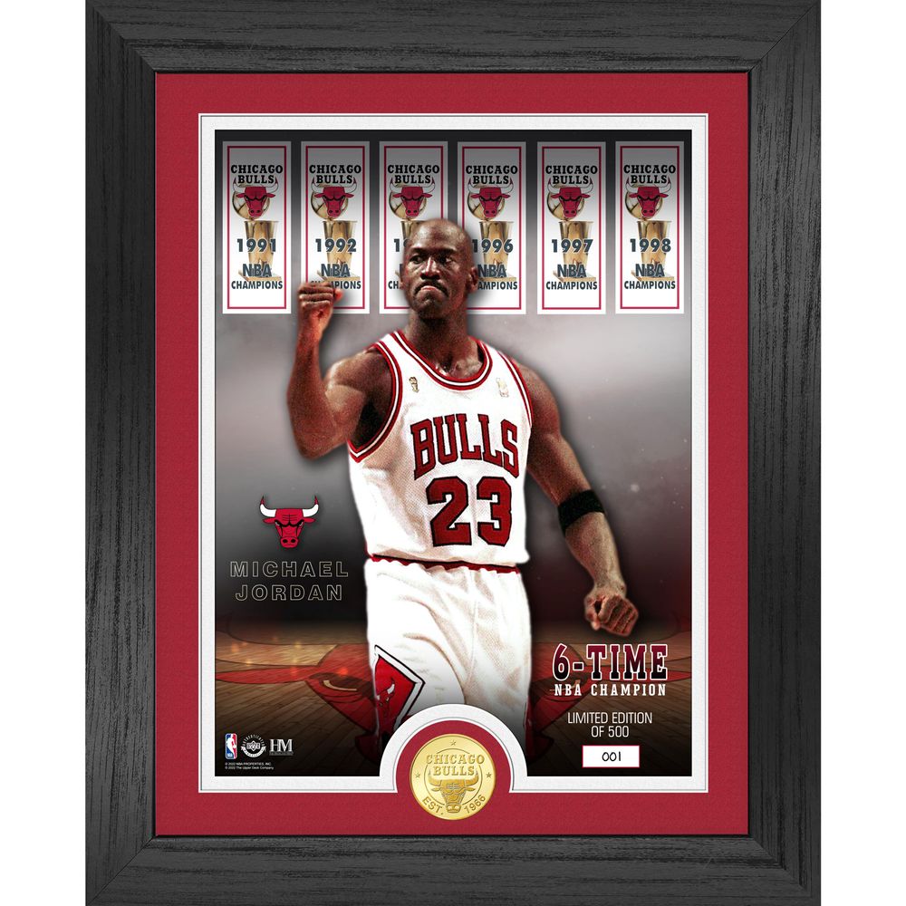 Highland Mint Chicago Bulls 6-Time NBA Finals Champion 13'' x 16'' Bronze Coin Banner - Photo Mint