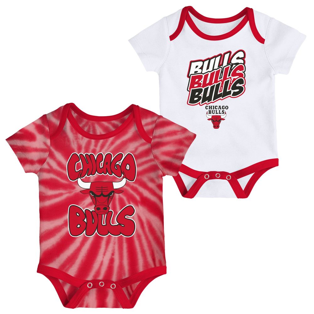 Infant White/Red Chicago Bulls Tie-Dye Two-Pack Bodysuit Set