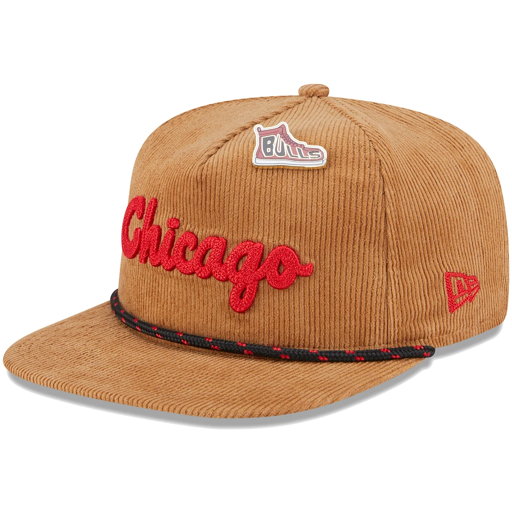 Men's New Era  Tan Chicago Bulls Victory Grove Corduroy Sneaker Pin Golfer Adjustable Hat