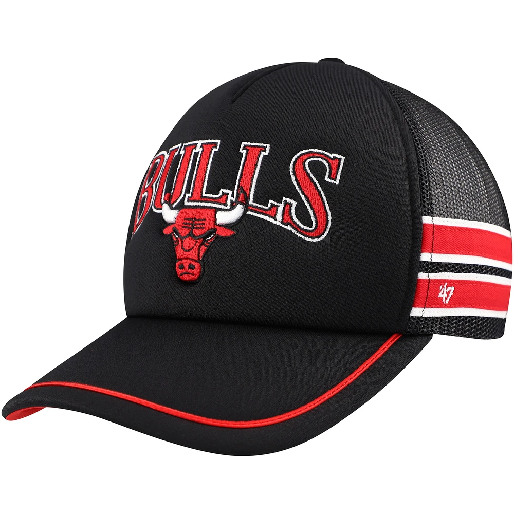 Casquette réglable de camionneur noire à rayures Sidebrand '47 des Chicago Bulls pour hommes