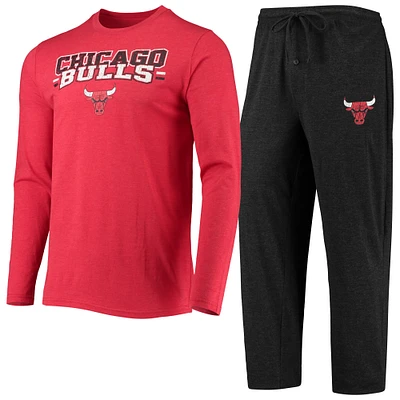 Ensemble de nuit pour homme avec t-shirt à manches longues et pantalon Concepts Sport Chicago Bulls noir/rouge