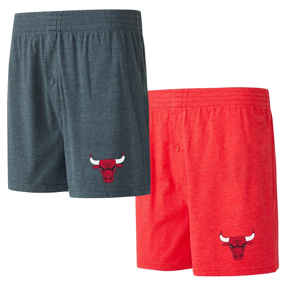 Ensemble de deux boxers en tricot jersey Concepts Sport rouge/charbon Chicago Bulls pour hommes