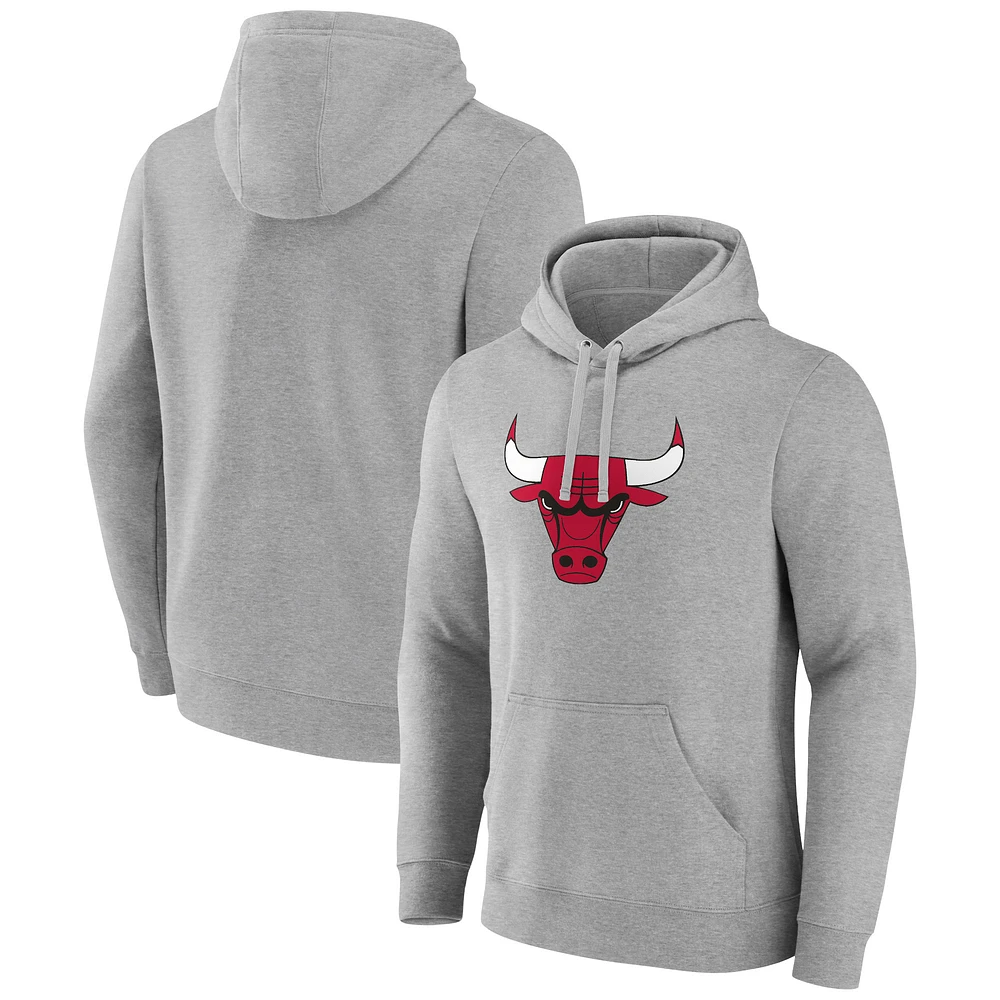 Men's Fanatics  Heather Gray Chicago Bulls Primary Logo Pullover Hoodie