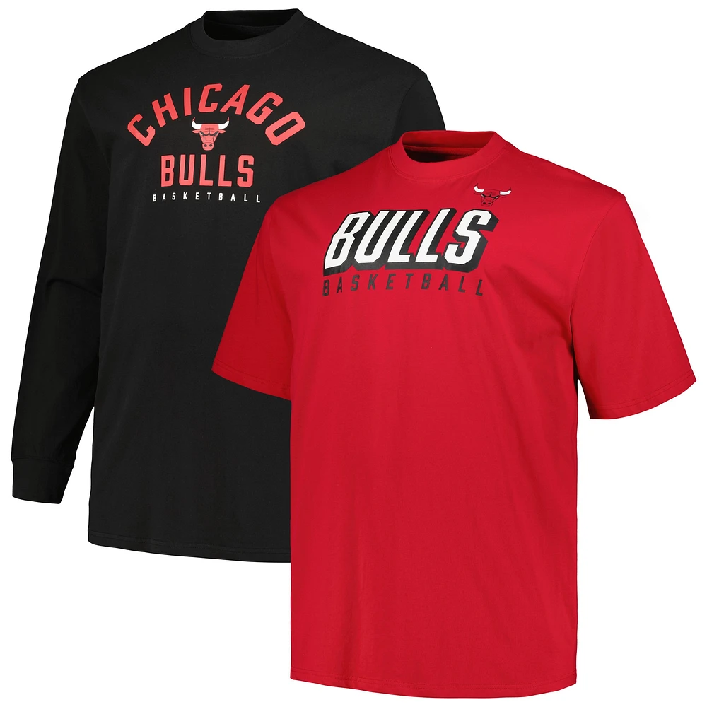 Ensemble t-shirt à manches courtes et longues Fanatics pour hommes rouge/noir Chicago Bulls Big & Tall