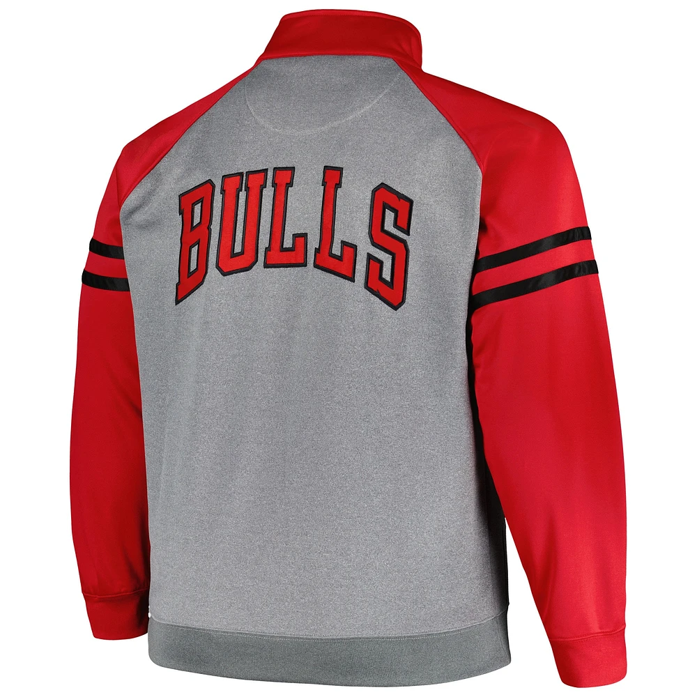 Men's Fanatics Red/Heather Gray Chicago Bulls Big & Tall Pieced Stripe Raglan Full-Zip Track Jacket