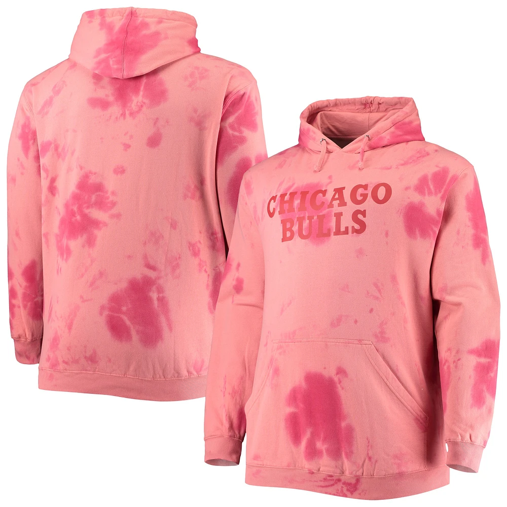 Men's Fanatics Red Chicago Bulls Big & Tall Wordmark Cloud Dye Pullover Hoodie