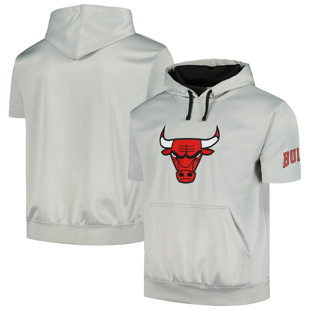 Men's Fanatics Silver/Black Chicago Bulls Short Sleeve Pullover Hoodie