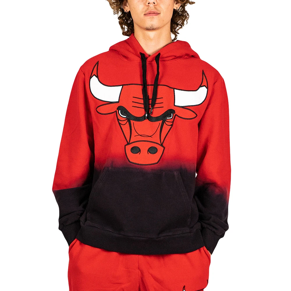 Men's FISLL Red Chicago Bulls Black Dip-Dye - Pullover Hoodie