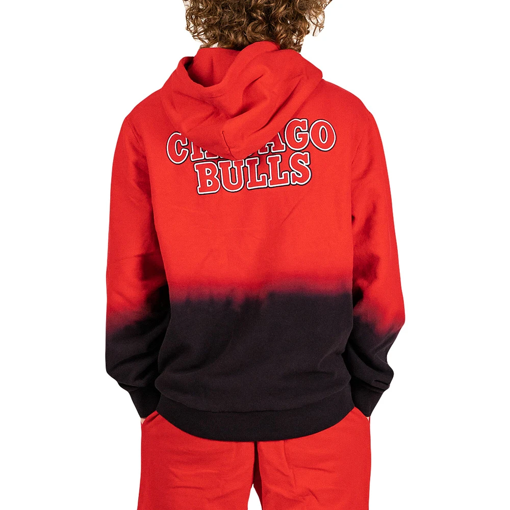 Men's FISLL Red Chicago Bulls Black Dip-Dye - Pullover Hoodie