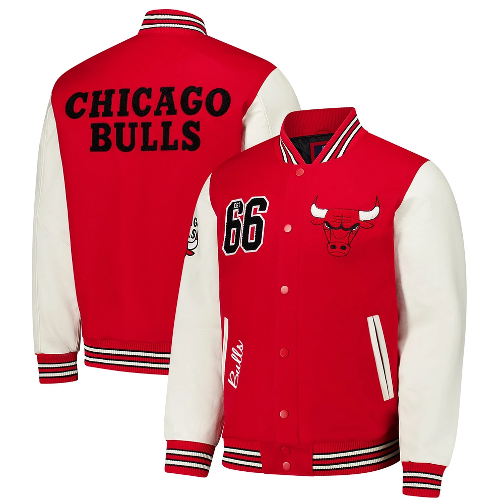 Men's G-III Sports by Carl Banks  Red Chicago Bulls Moneyball Wool & Leather Full-Snap Varsity Jacket