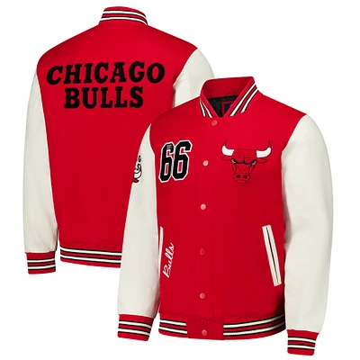 Veste universitaire en laine et cuir Moneyball Red Chicago Bulls G-III Sports by Carl Banks pour homme avec boutons-pression