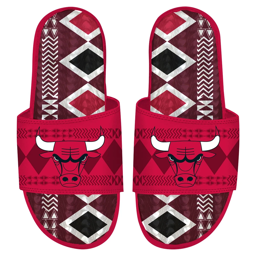 Men's ISlide Red Chicago Bulls Shooting Touch Rwanda Pattern Gel Slide Sandals