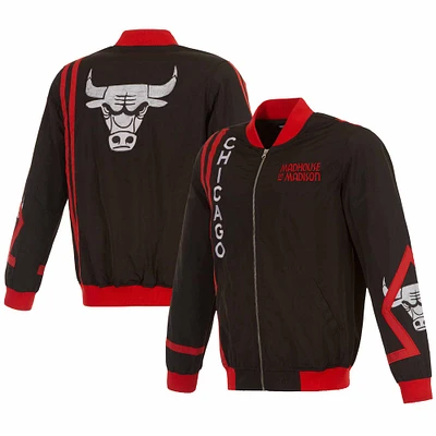 Blouson aviateur noir entièrement zippé JH Design pour hommes des Chicago Bulls 2023/24 City Edition