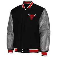 Men's JH Design Black Chicago Bulls Reversible Melton Full-Snap Jacket