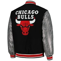 Men's JH Design Black Chicago Bulls Reversible Melton Full-Snap Jacket